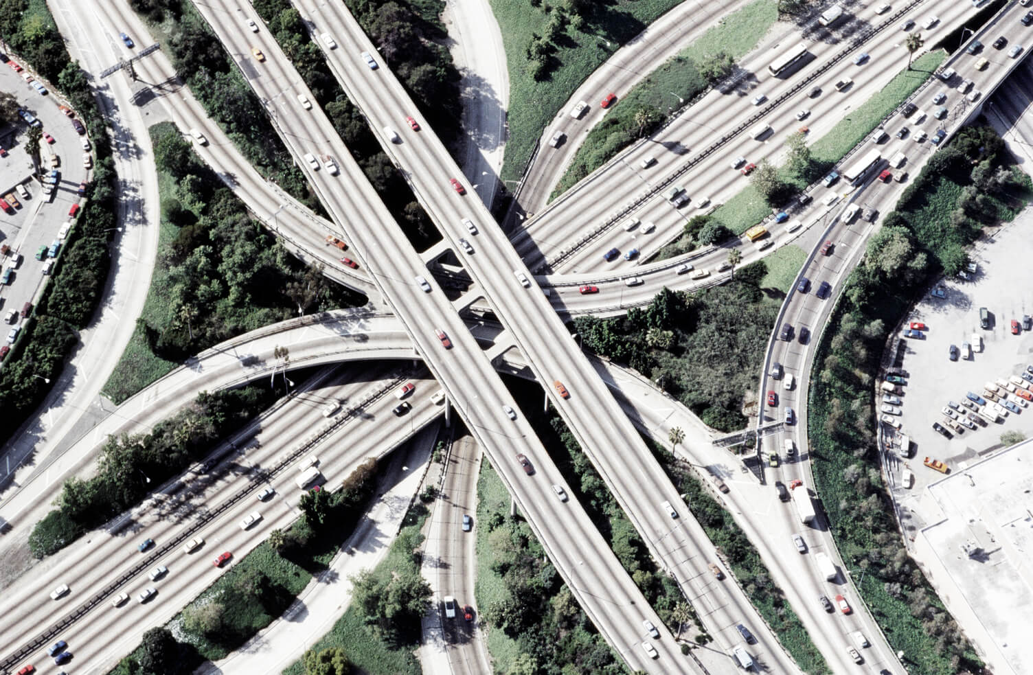 Freeway interchange from the sky.