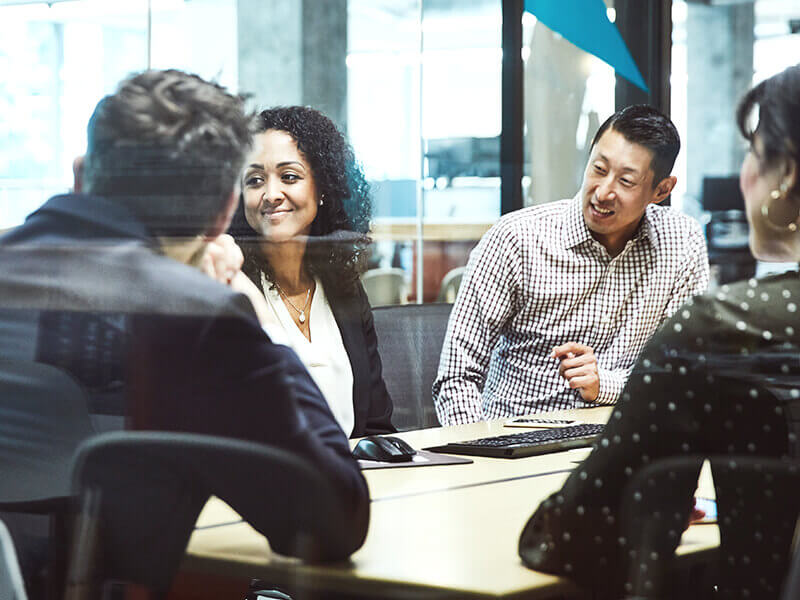 Businesswoman listening during client